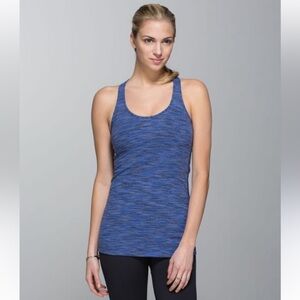 Lululemon Reversible Racerback Athletic Tank Top Heathered Blue Black Gray Sz 2